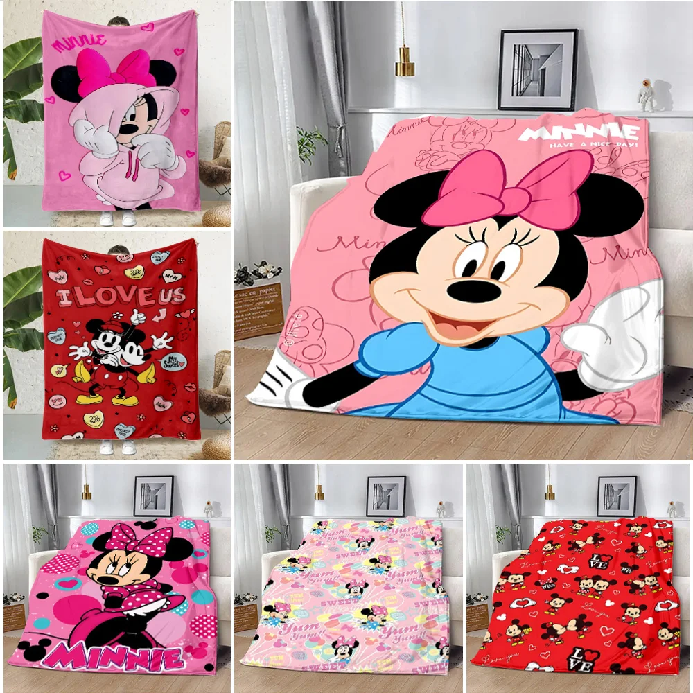 Cartoon Disney Cute Minnie Printed Blanket Picnic Blankets Warm Blanket Soft and Comfortable Blanket Home Travel Birthday Gift