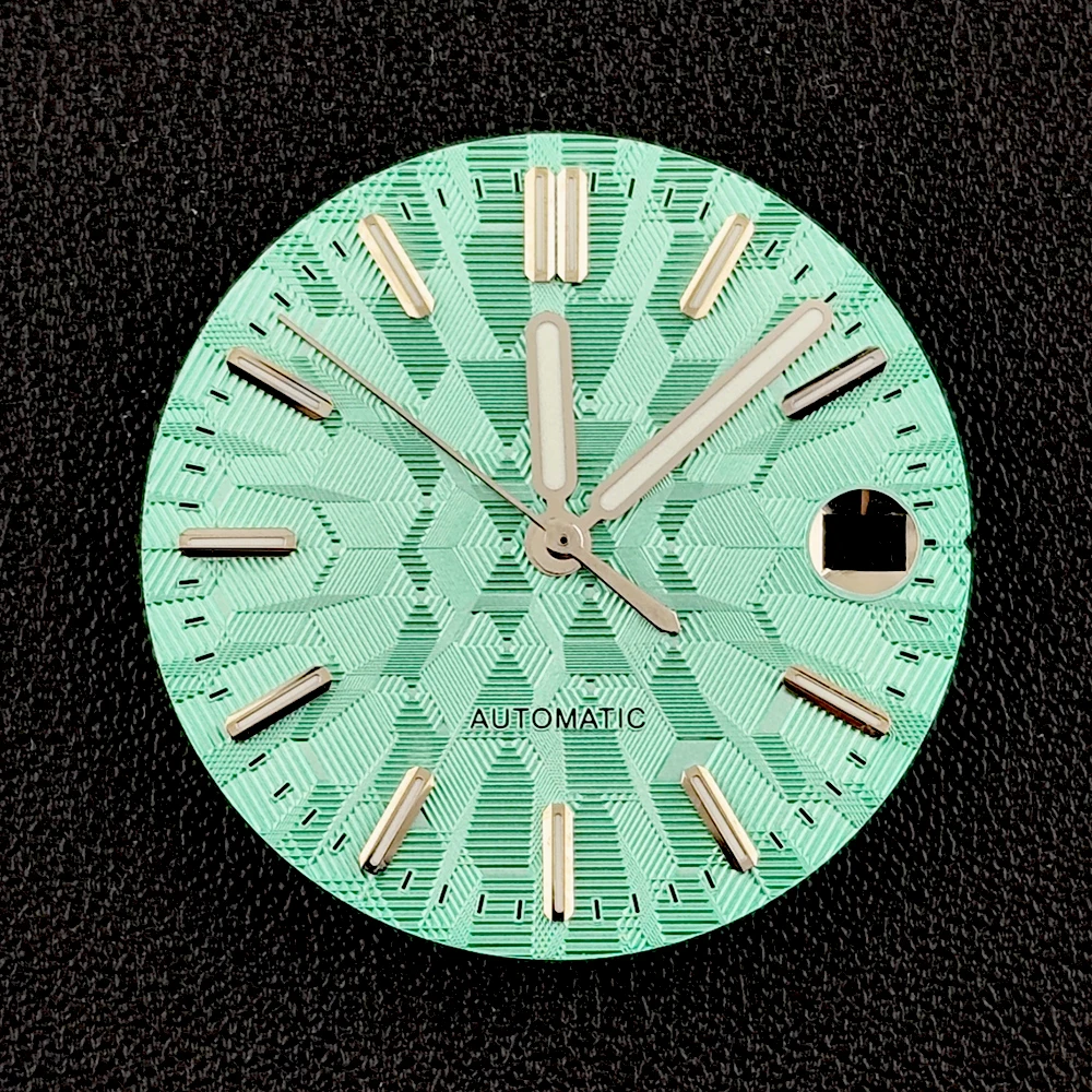 Nh35 dial 28.5mm logotipo personalizado dial relógio automático masculino mostrador luminoso verde adequado para movimento nh35 acessórios de relógio