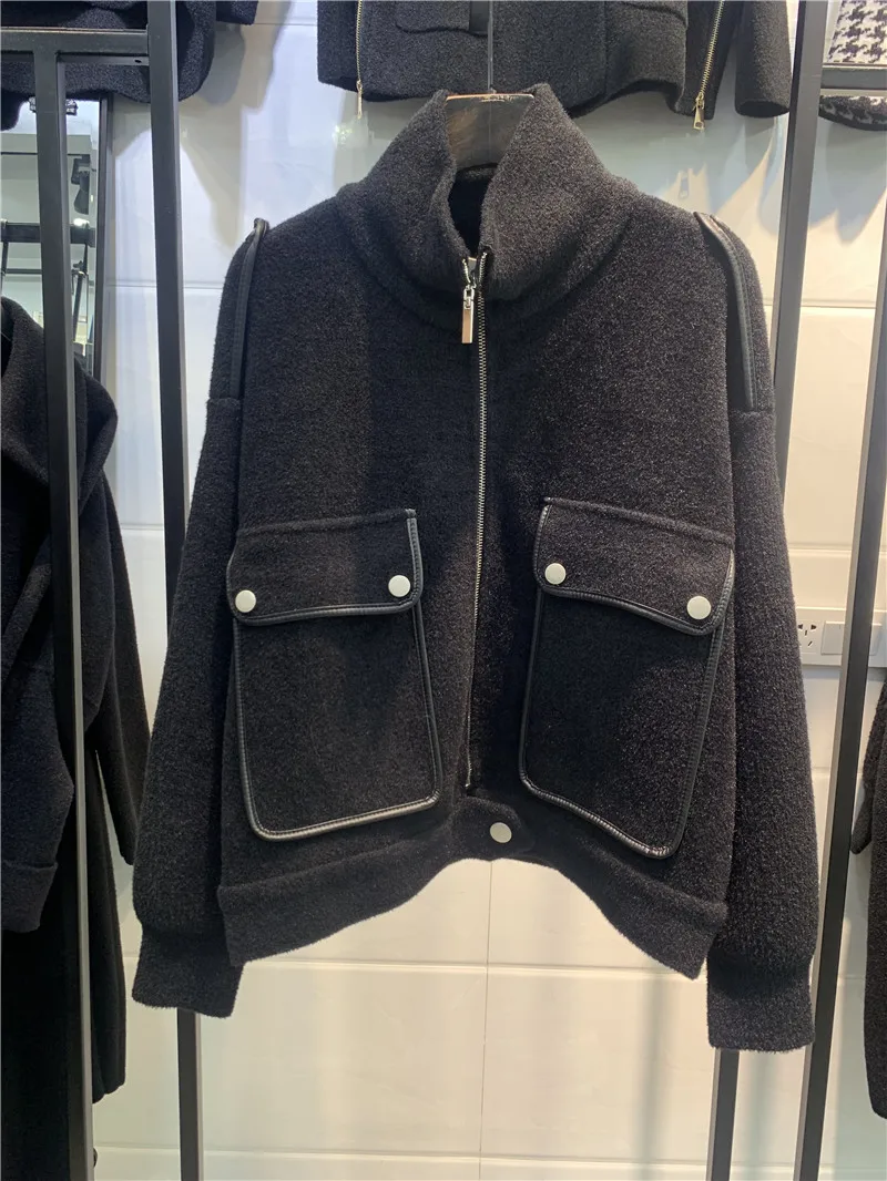 

Свободный крой с воротником-стойкой для женщин, осенне-зимний дизайн, Sensation Small Fraance, модная верхняя одежда на молнии