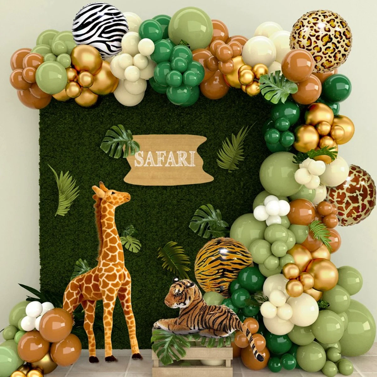 

Green Balloon Garland Arch Kit Jungle Safari Party Balloon Wild One Birthday Party Decor Kids Baby Shower Latex Balloon supplies