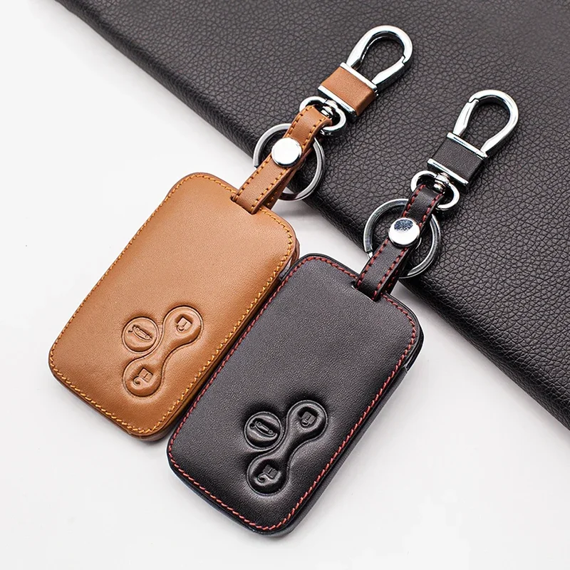 Leather Car Remote Key Cover Case for Renault Clio Logan Megane 2 3 Koleos Scenic 3 Button Smart Card Protector Accessories