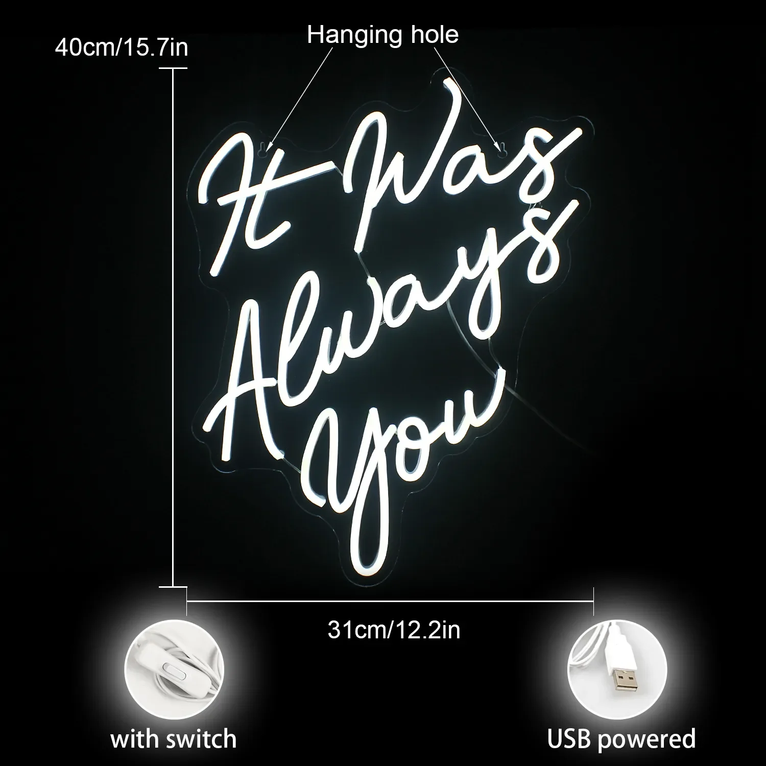 Wanxing It was Always you Neon Sign LED for Bachelorette Party Engagement Birthday Favors, Wedding Gift LED Tube for Wall Decor