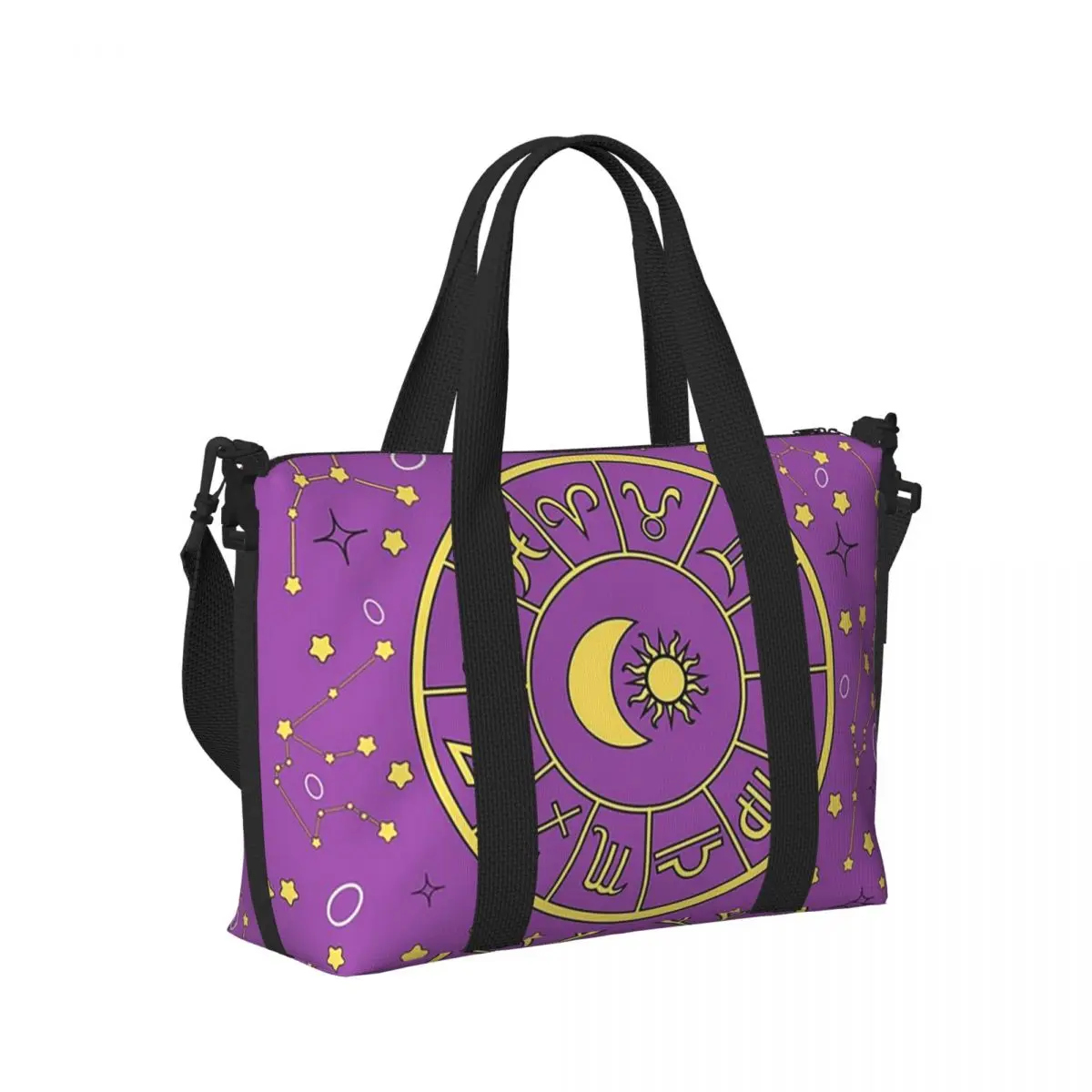 

Moon Star Sun Zodiac Mystery Astrology Beach Travel Bag Large Capacity Tote Bags for Gym Yoga Women Shopping Duffle Shoulder Bag
