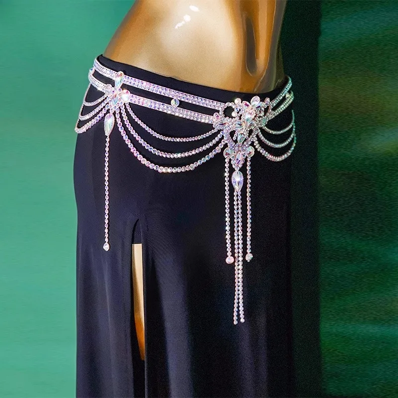 맞춤형 벨리댄스 의상 허리 체인 액세서리 태슬 핫스탬핑 다이아몬드 YL211