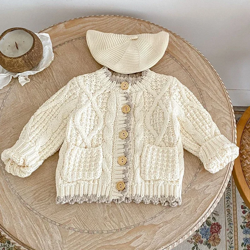 2024 New Autumn Infant Baby Girls Sweater Coat Toddler Baby Girl Long Sleeve Knitting Cardigan Korean Style Children Clothes