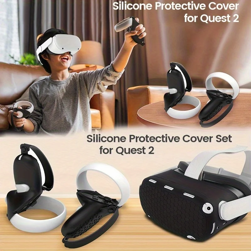 Silicone Protective Set for Quest 2 VR, Face Pad, Controller Grip, Lens Protective Film, Joystick Cover, 5 Pcs