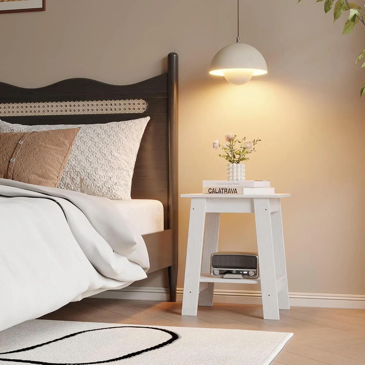 

Narrow Side Table with Two Storage Tiers, Space-Saving End Table for Small Living Room, Bedroom, Studio Apartment, Entryway, Mod