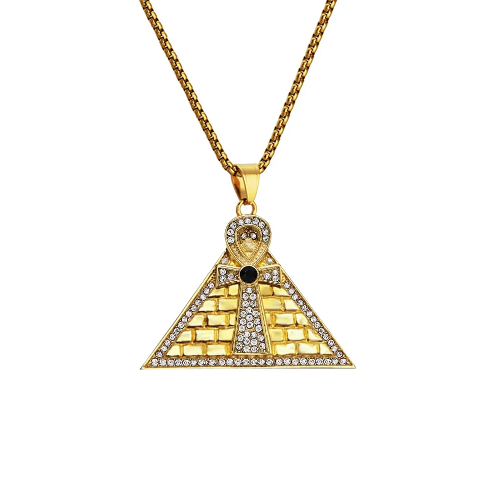 

Egypt Pyramid Ankh Cross Pendant Wholesale Gold Color Stainless Steel Egyptian Charm Necklace For Men Women Fashion Jewelry Gift