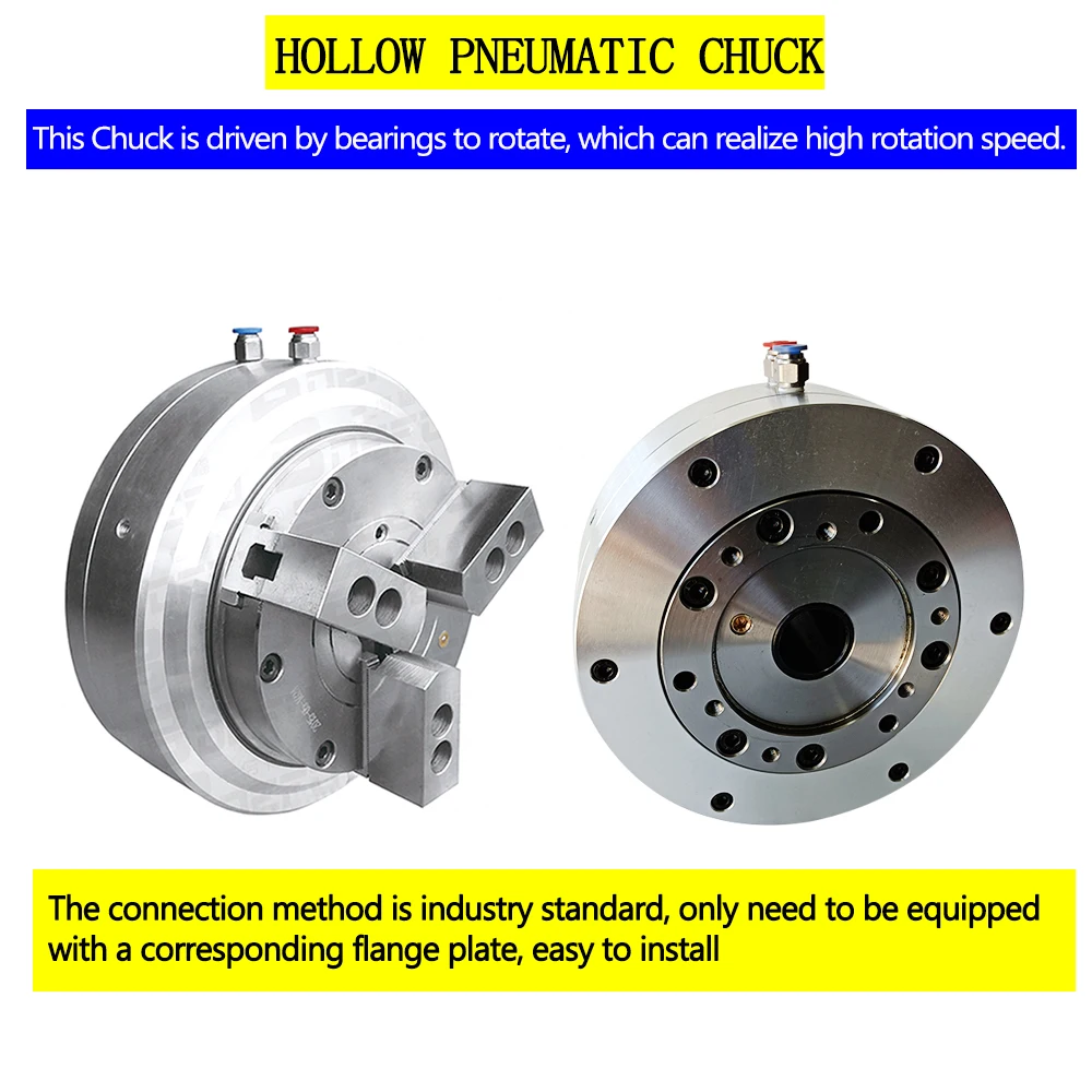 Pneumatic Lathe chuck 3 Jaw Hollow Air rotary chuck 8 inch for CNC lathes CNC Pneumatic Fixture Tools