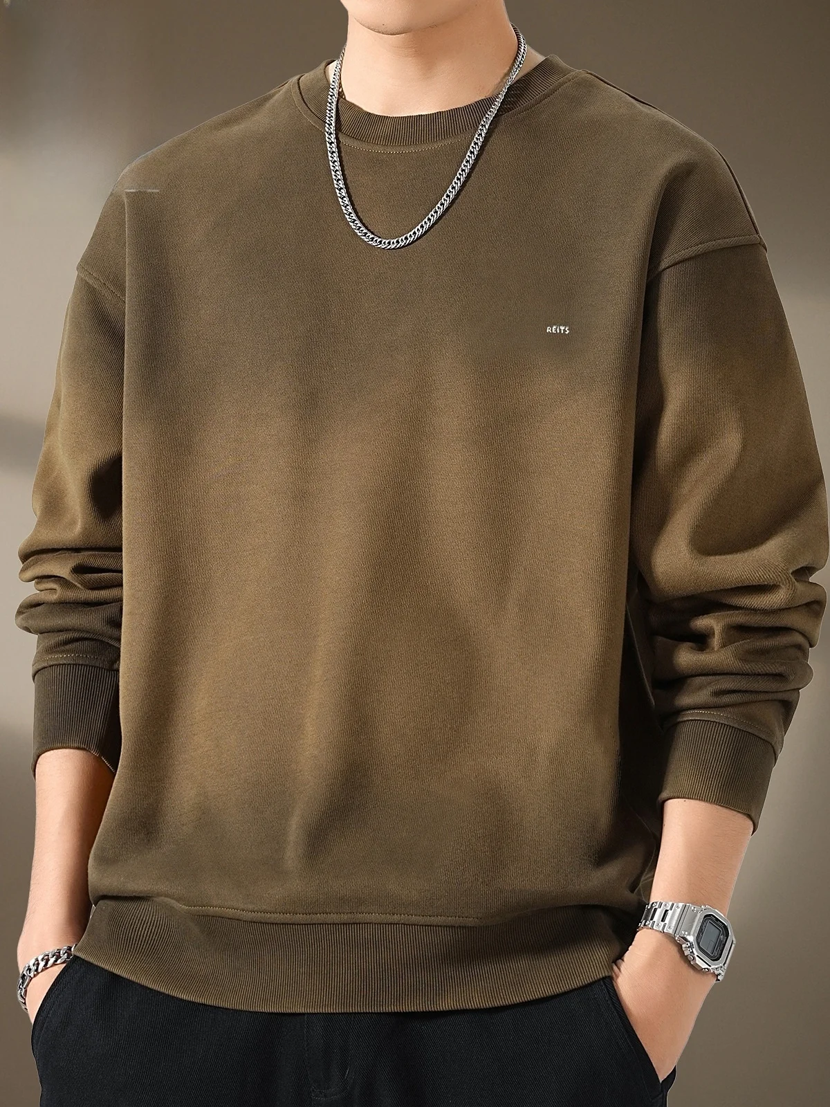 

round Ne Sweatirt Men's Spring 2026 New Heavyweight Loose Casual Long Sve T-irt Youth Faion Polyester Cott...