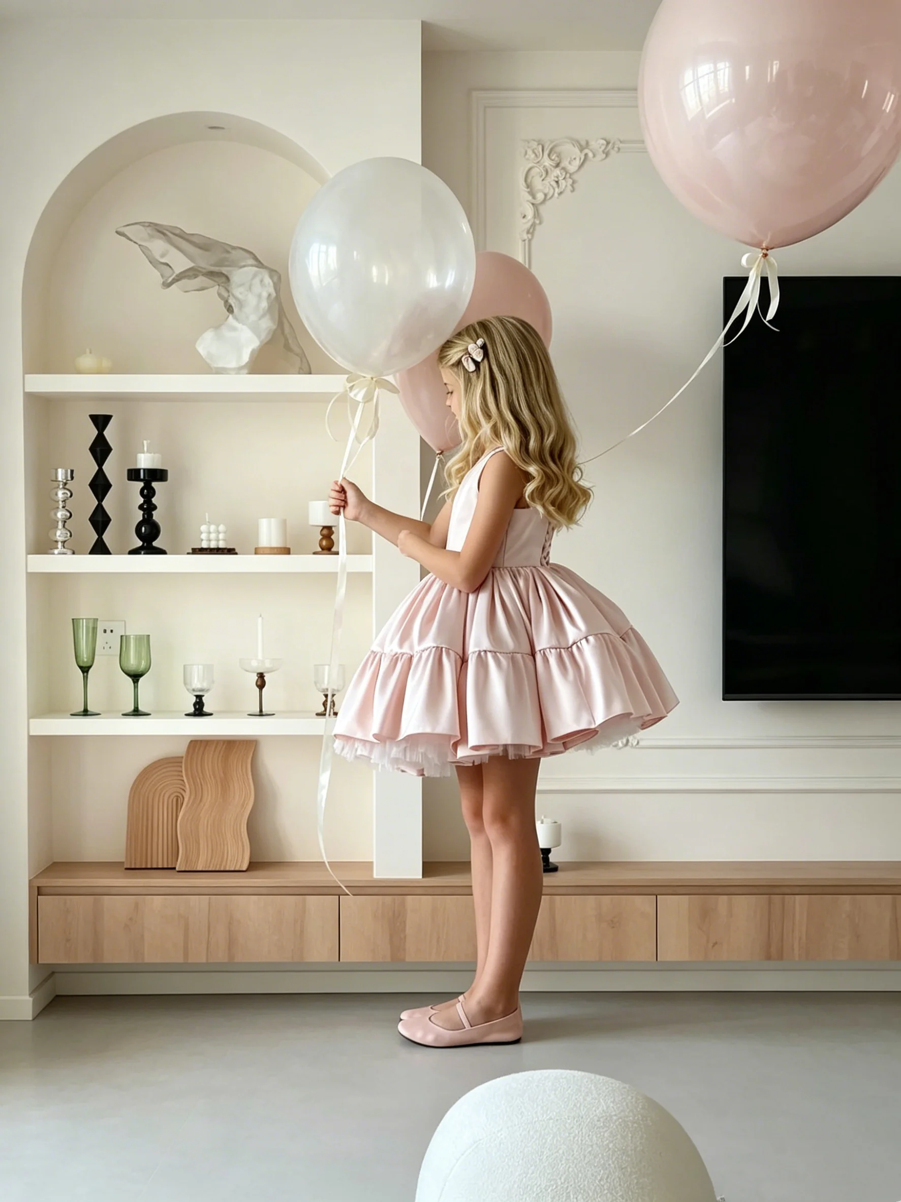 Gold Ballet Girl Skirt for Wedding Satin Puffy Princess Bridesmaid Birthday Party Performance Formal Occasion Gown