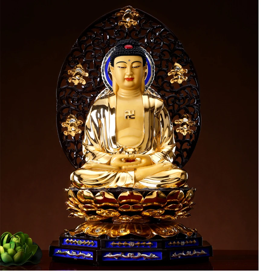 49CM large Buddhist  high-grade home patron saint God gold gilding Sakyamuni Amitabha buddha statue TOP efficacious Talisman