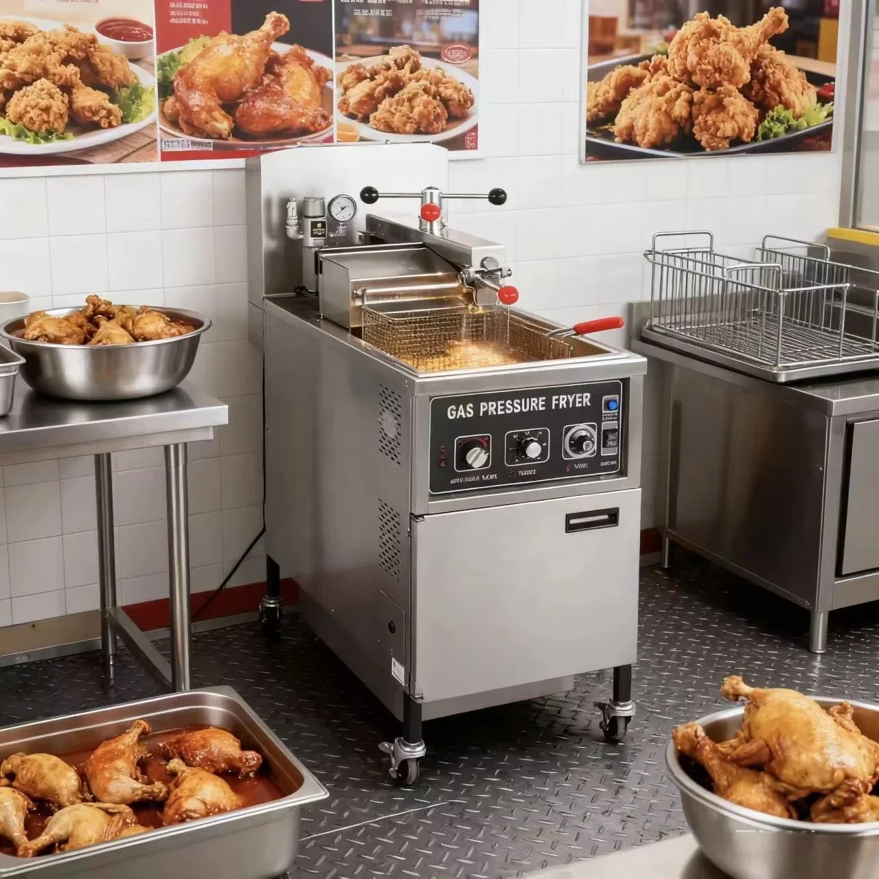 25L Commercial Manual Control Pressure Fryer Fast Food Restaurants Gas Automatic Exhaust Oil Filter Chicken Pressure Fryer