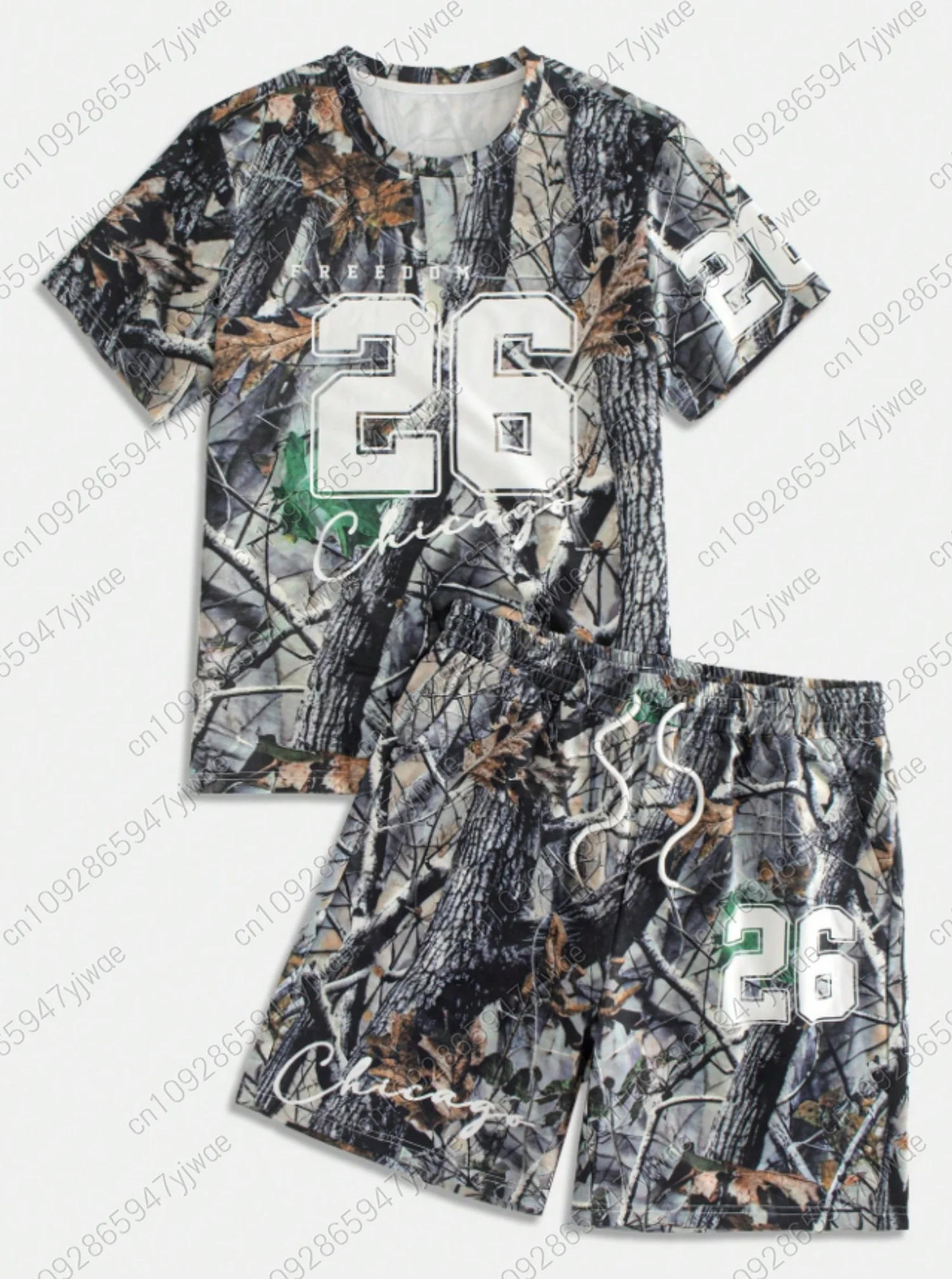 

Summer NO.2 FREEDOM Print Men'S Football Short Sleeve T-Shirt Shorts Set Adult Football Jogging Oversized 2 Piece Set Clothes