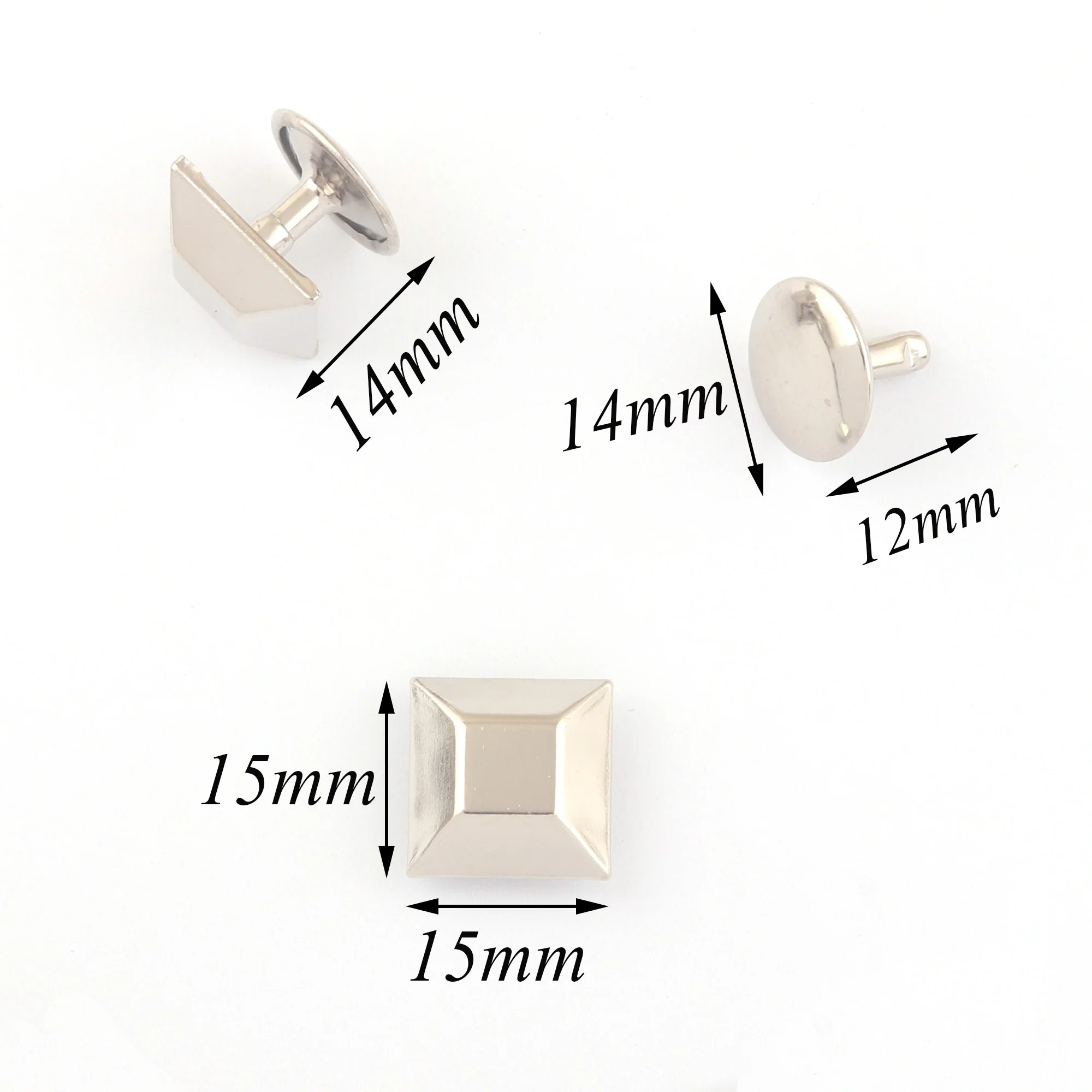 12mm/15mm Silver Ladder Square Pyramid Double Cap Rivet Rapid Rivet Studs Punk Rock Leather Rivet for Purse Handbags Decorations