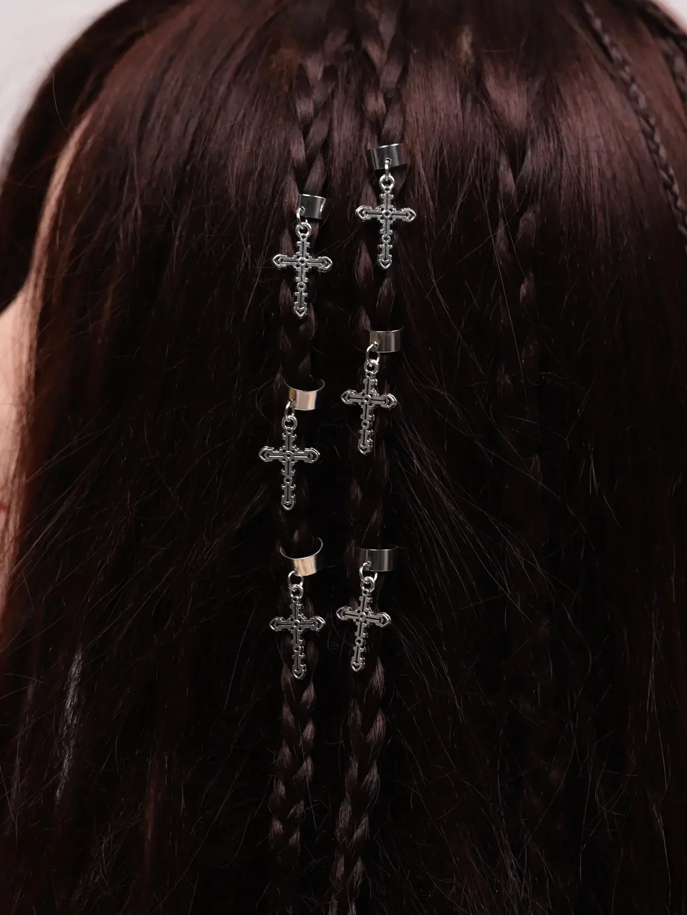 10pcs Antique Silver Cross Hair Rings For Braids Hair Accessories Fashion Women
