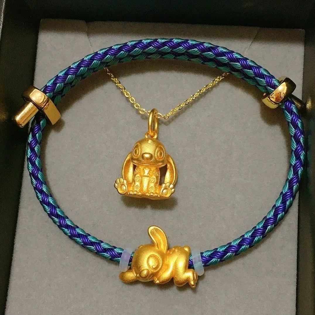 

Disney Stitch Gold Pendant Woven Pendant Simple Fashionable Decorative Pendant Necklace Holiday Gift Bracelet DIY Accessory