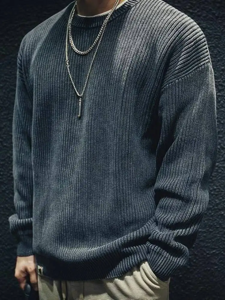 

Man Knitting Sweater 2025 Autumn Winter Retro Waffle Texture Knit Sweater For Men O-Neck Long Sleeve Versatile Basic Layer Top