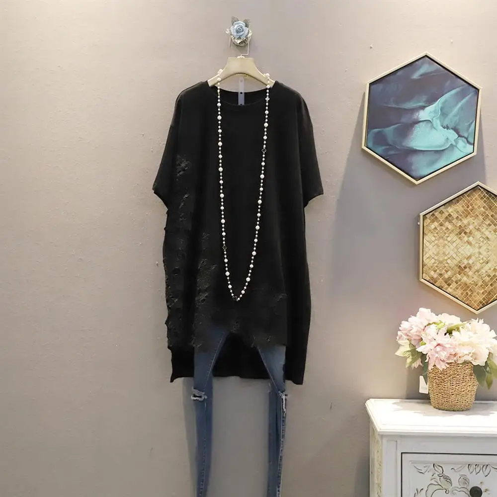 Été dentelle épissure évider ort Sve t-shirt Dr mi-long coréen Sle trajet marque fin de ligne grande taille jupe