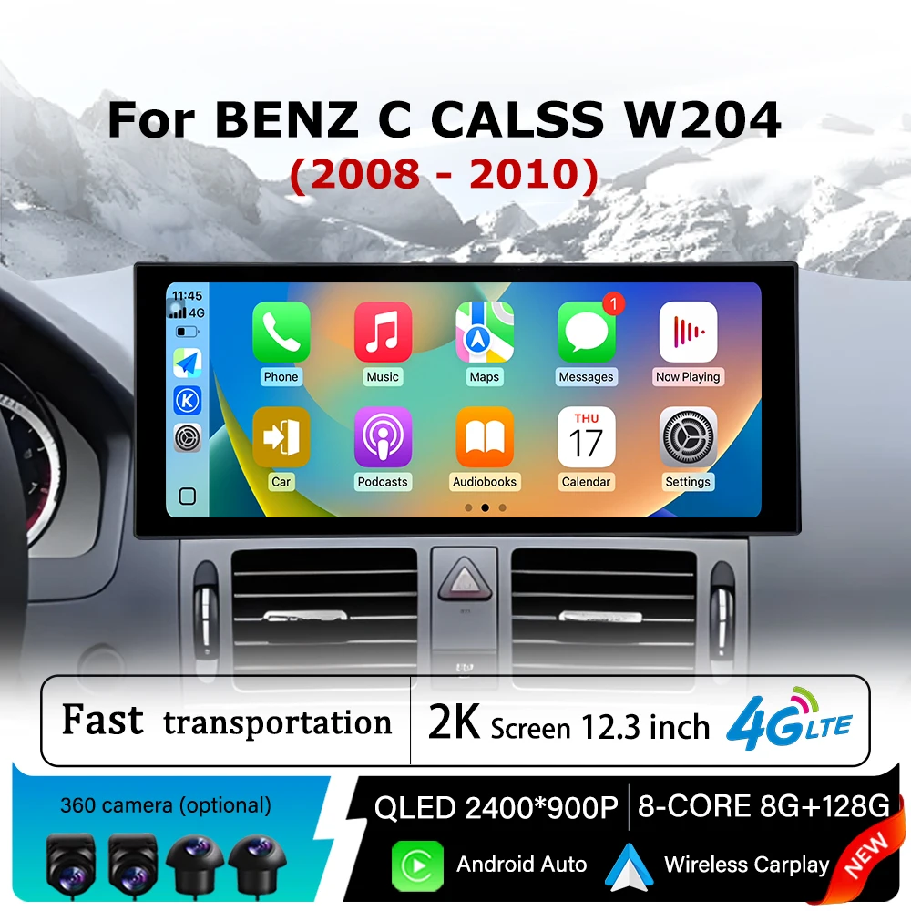 

Carplay for Mercedes BENZ C CALSS W204 2008 - 2010 QLED 2400*900P Car Stereo Radio Multimedia Display GPS Navi 4G BT Auto Tools