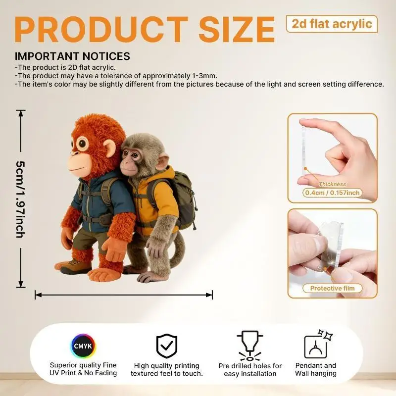 Parent Child Monkey Acrylic Keychain High Transparency Acrylic Animal Lover Gift Hiking Souvenir for Outdoor Gift