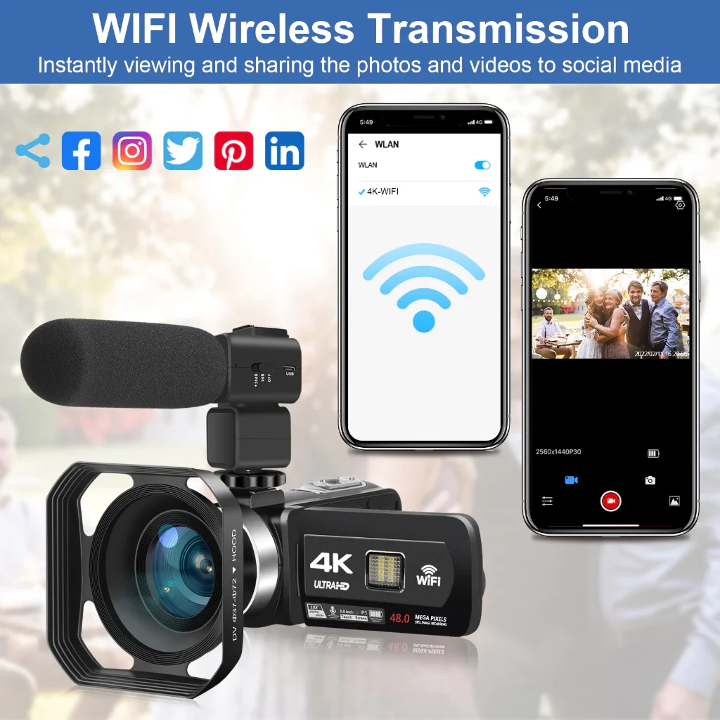 4K Digital Video Camera 48MP 60FPS Auto Focus 16X Zoom Camcorder Recording Youtube Streaming Vlogging Camera Handheld DV Cameras