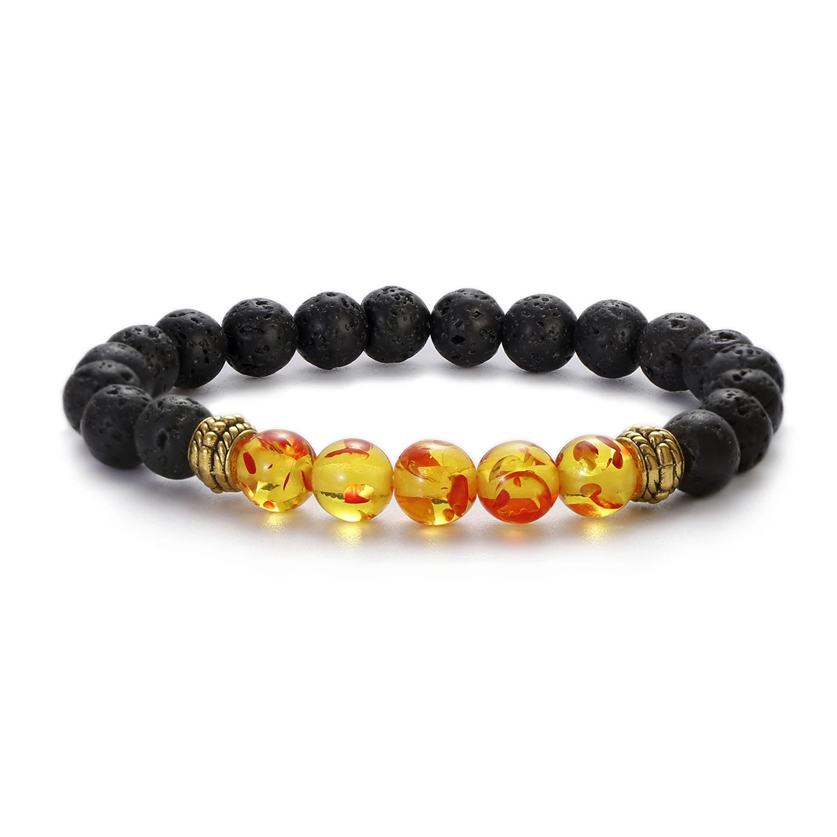 

Ethnic Meditation Lava Beads Men Bracelet Fashion Charms Yellow Beeswax Imitation Ambers Bracelet Bangles Women Jewelry