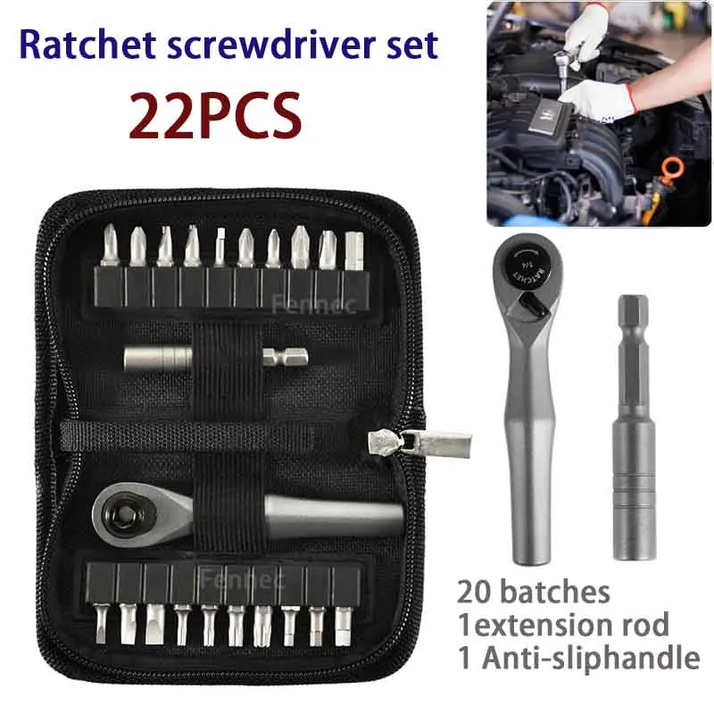 

Ratchet Wrench Set 22 in 1 Multifunctional Right Angle Screwdriver Kit Small Mini Ratcheting Screwdriver Combination Set