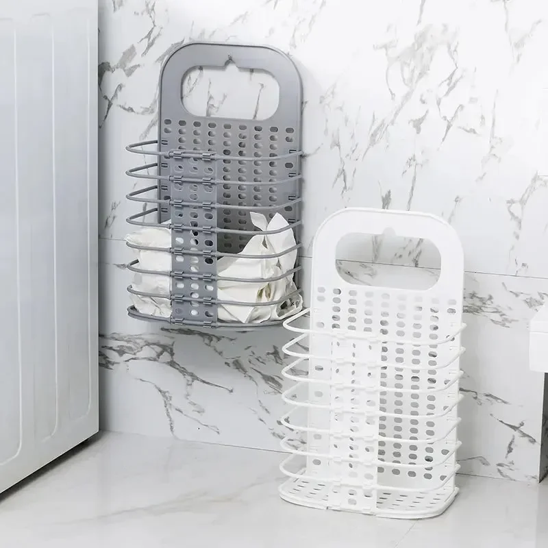 Dirty Laundry Basket Bathroom Folding Laundry Hamper Plastic Wall-Mounted Dirty Clothes Holder Organizer Storage Basket