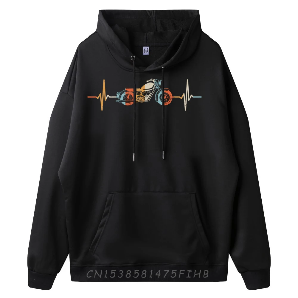 Motorcycle Heartbeat Retro Chopper Biker Motorcyclist Black Hoodie Graphic Tees Christmas Hoodie Eu Size Classic