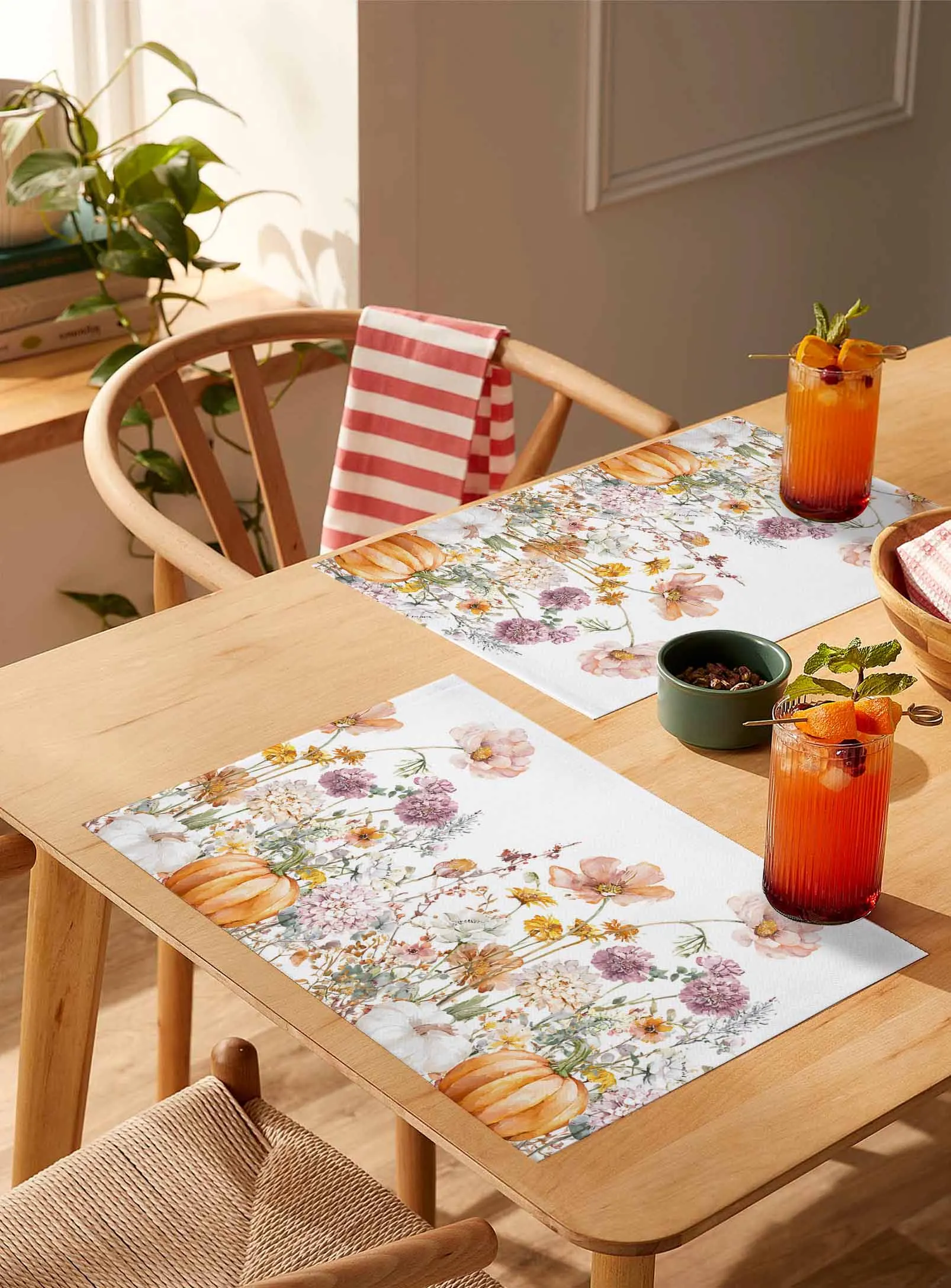 

4/6 Pcs Autumn Thanksgiving Pumpkins Floral Placemat Wedding Party Dining Decor Linen Table Mat Kitchen Accessories