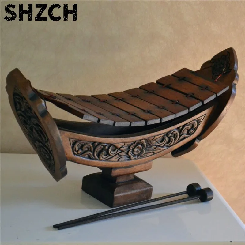 Thai Vintage Xylophone Sculpture,Hand Percussion Wood Carving, Southeast Asian Hotel Entry Decor,Creative Lobby Display Ornament