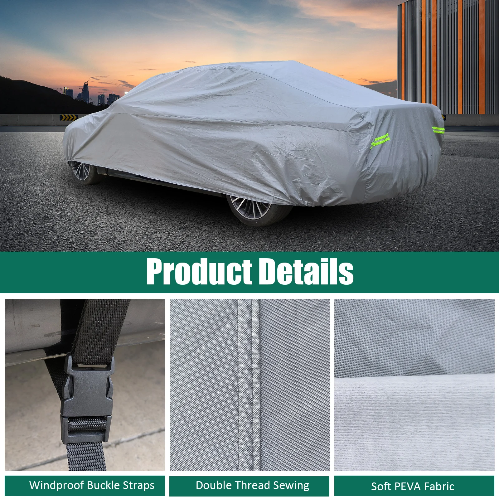غطاء سيارة عالمي مقاس 170 بوصة - 180 بوصة مقاوم للماء مناسب لجميع الأحوال الجوية لسيارة السيدان