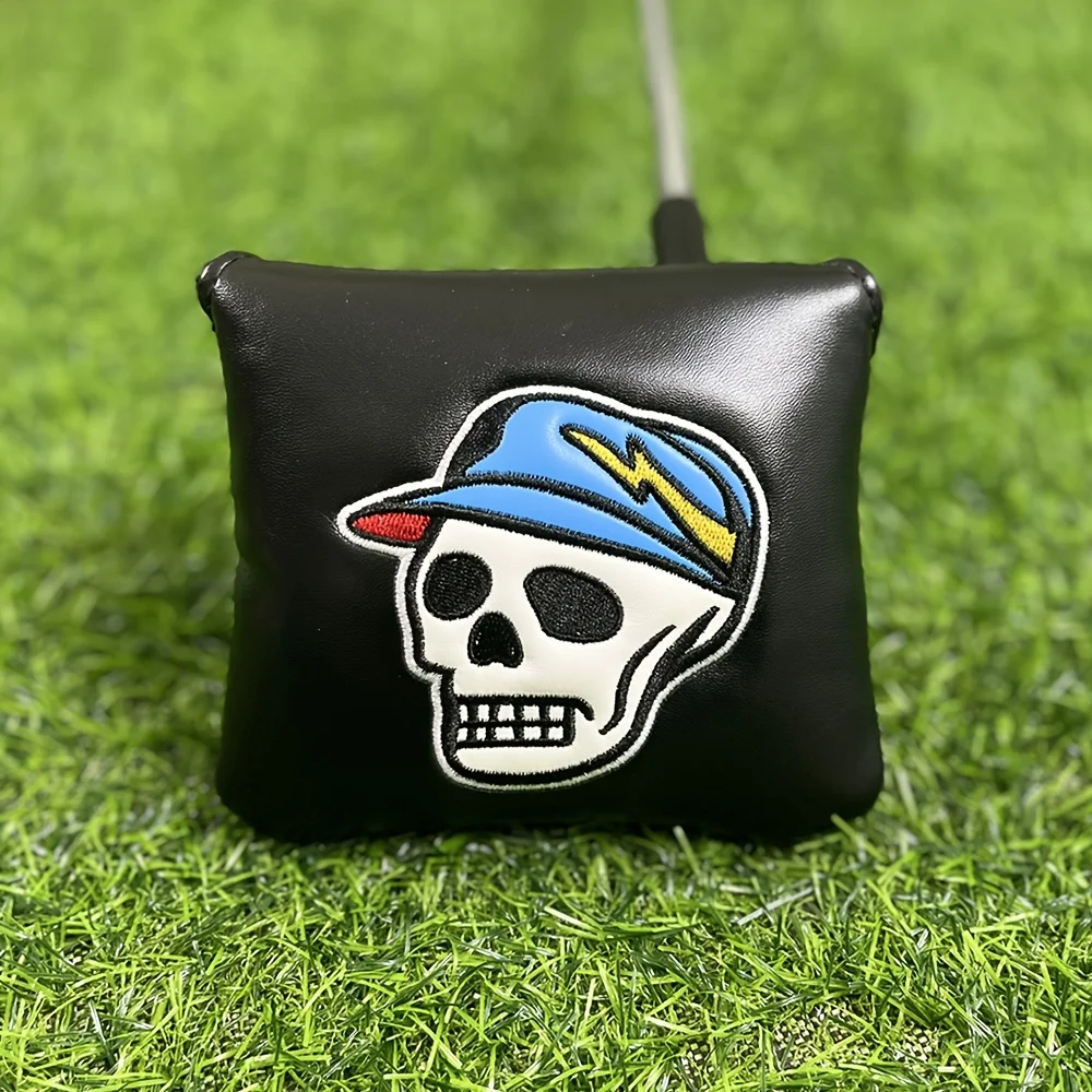 

1pc Skull Design Magnetic Golf Club Head Cover, Faux Leather Protective Putter Cover with Stylish Minimalist Look - Black