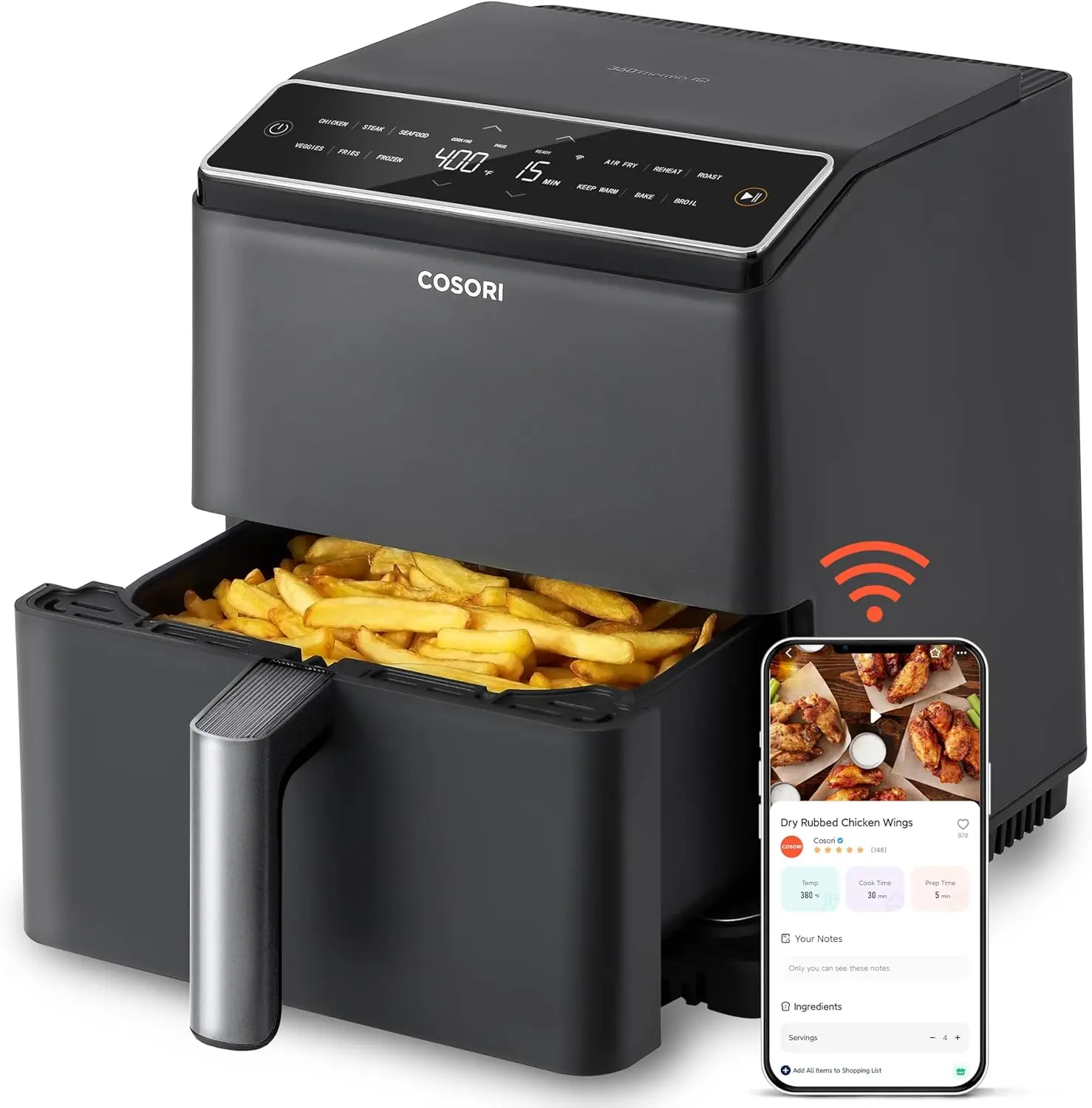 6.8Qt Air Fryer, 12-in-1 Dual Blaze for 360° Crispy Meals, No Shaking & Preheating to Fast Cooking with Bake, Roast, Broi