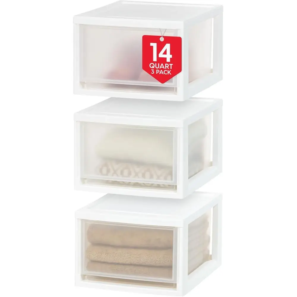 

14.5 Qt. Plastic Der Storage Organizer Stacking Ders, 3-Pack, Stackable Unit with Sliding Der or Clothes Bedroom Kitchen Under S