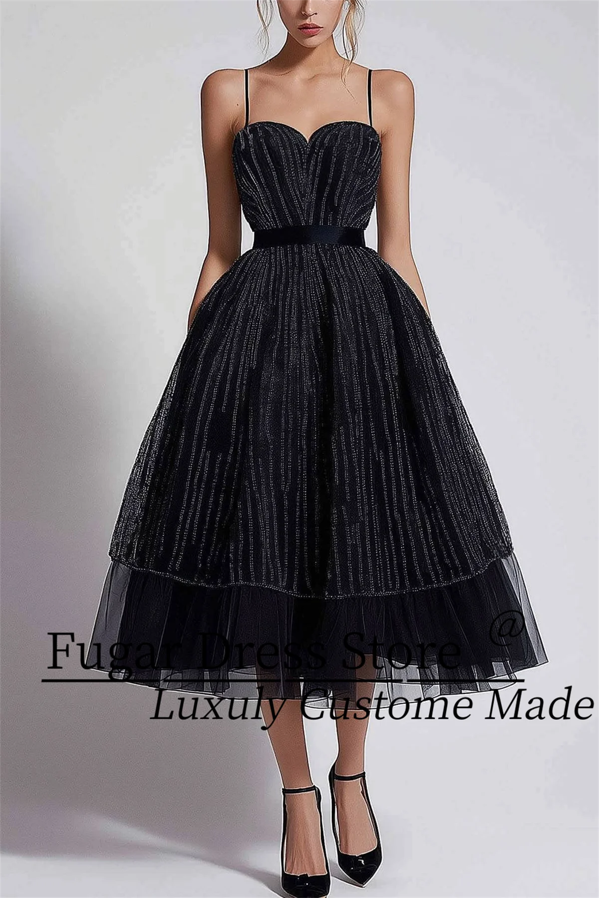 

TIANTIAN Customized Formal High-end Prom Party Slip Dress Shiny Black Sequin Mesh Midi Dress платье на выпускной