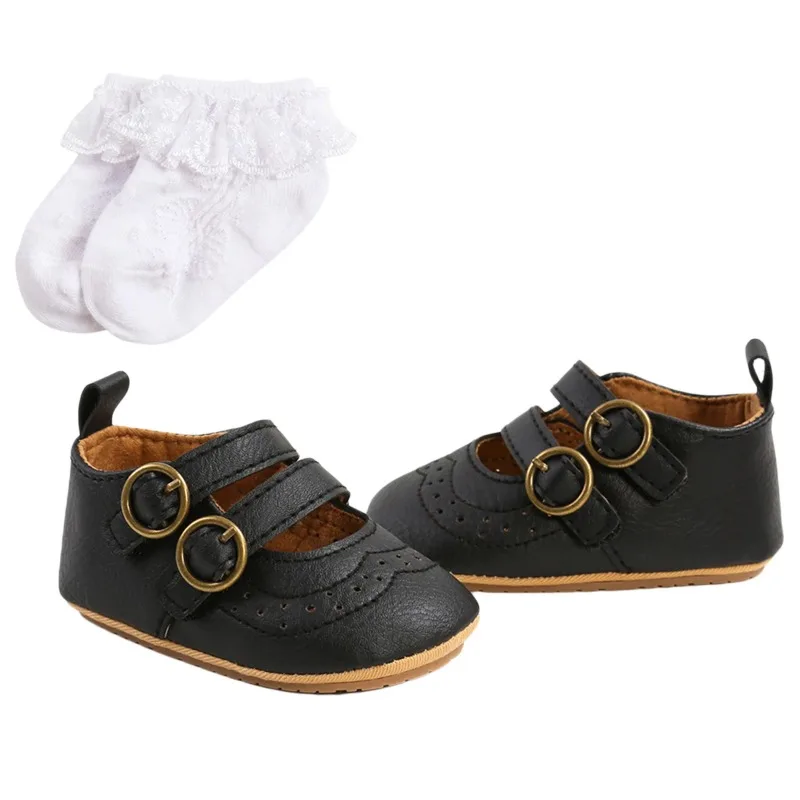 Citgeett infantil bebê meninas meninos antiderrapante pu primeira caminhada sapatos cinta sola macia sólida infantil slip-on meia sapatos