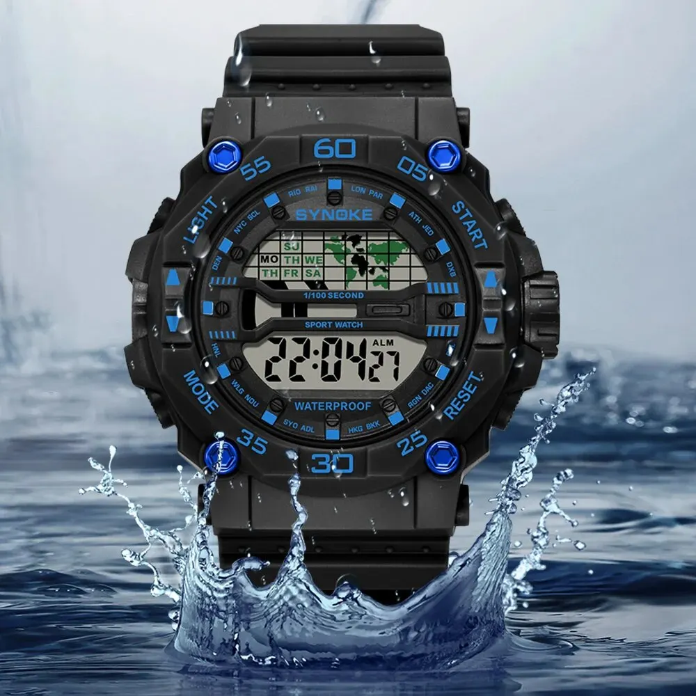 SYNOKE New Men Mountaineering Digital Watch Waterproof Shock Resist Large Screen Outdoor Running Student Fashion Watch Handsome