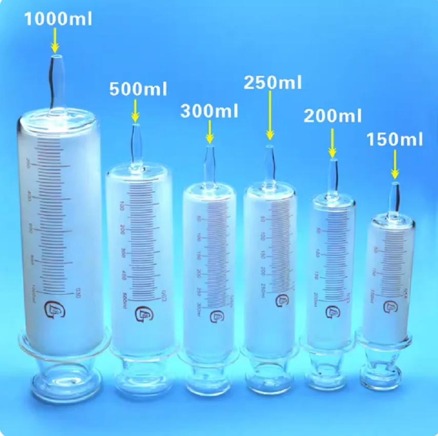 150ml/200ml/250ml/300ml/500ml/1000ml All Glass Syringes Large sausage device Glass sample extractor Glass Injector large caliber