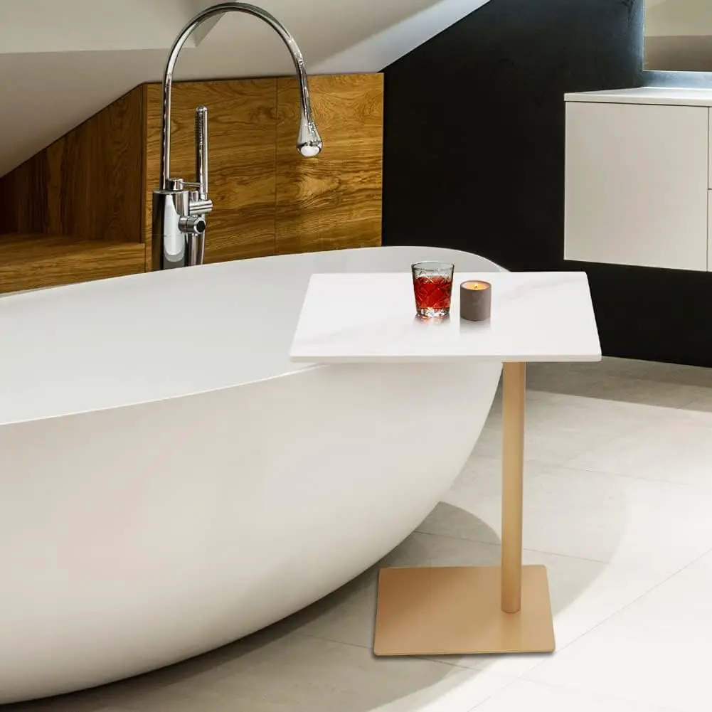 C Shaped End Table Snack Side Table For Couch Marble Top Under Couch Table Sofa Side Table For Couch Living Room Bedroom