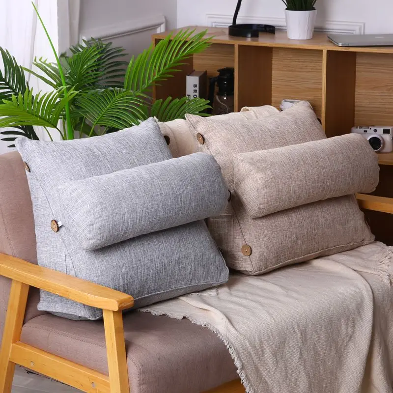 Simple Cushion Cotton Linen Triangular Sofa Tatami Bed Mattress Head Waist Protection Backrest Rest Leisure Pillows Decor Home