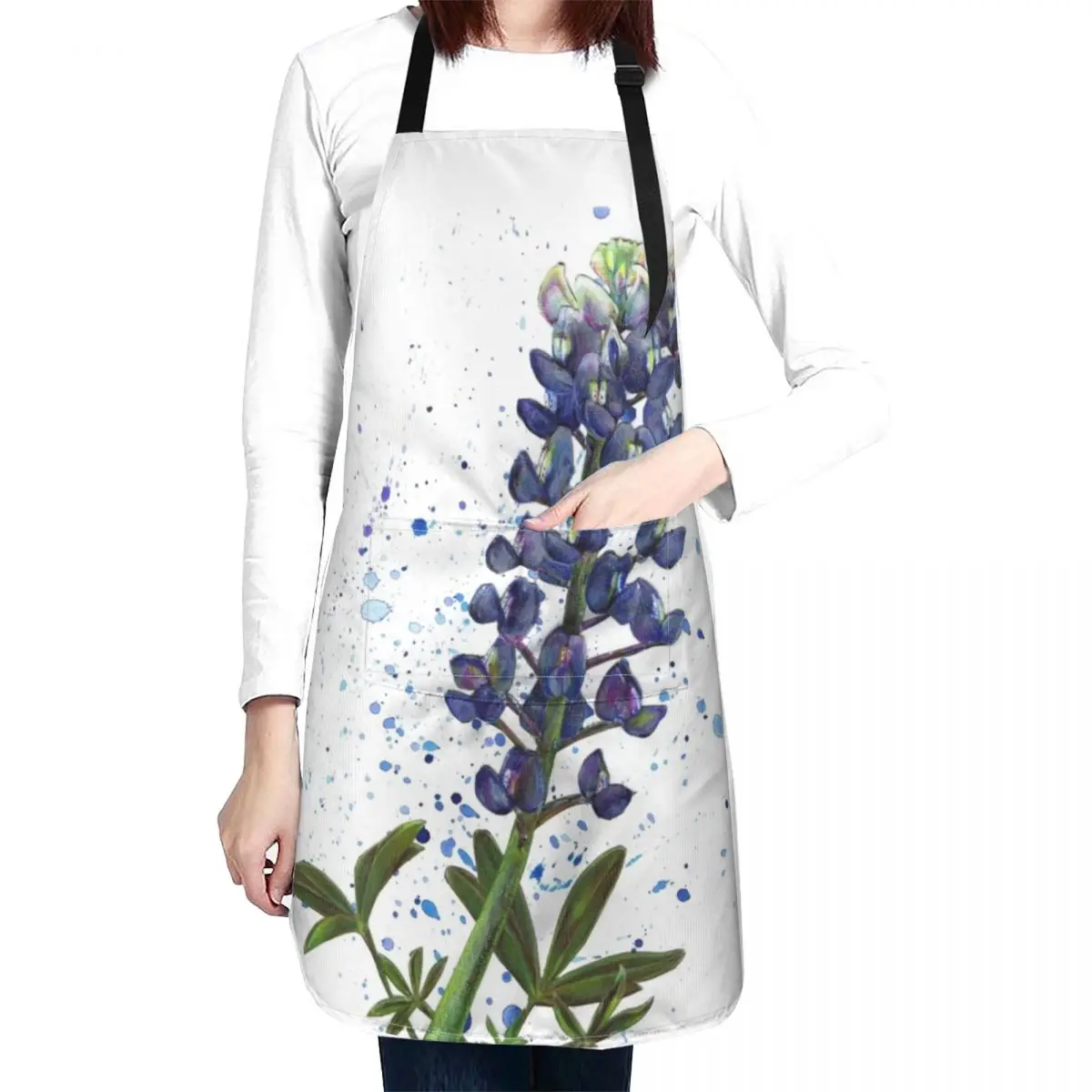 Texas Bluebonnet Wildflower Splatter Apron kitchen girl Barber Kitchen Household Items Apron