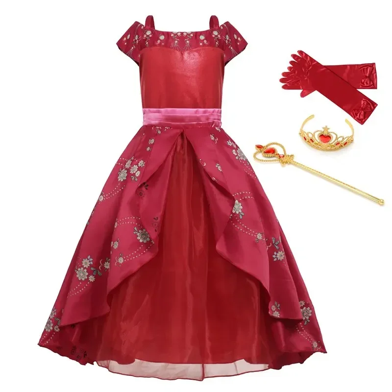 Girl Classic Princess Elena Red Cosplay Costume Kids of Avalor Elena Dress Children Sleeveless Party Halloween Ball Gown Outfi R