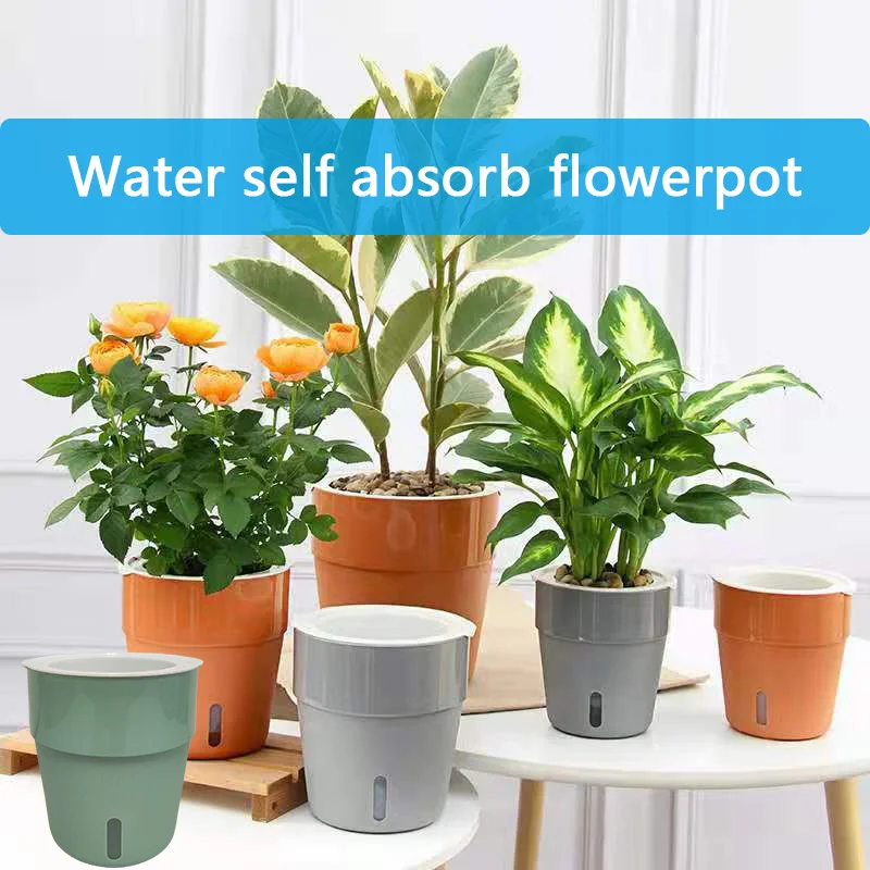 Double Layer Self Watering Plastic Flowerpot Water Auto Absorption Planter Colorful Pot Desktop Plants Holder