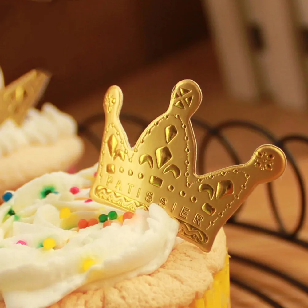 

100Pcs Crown Cake Toppers Gold Glitter Decorative Picks for Birthday Wedding Shower Cupcakes Crown Topper