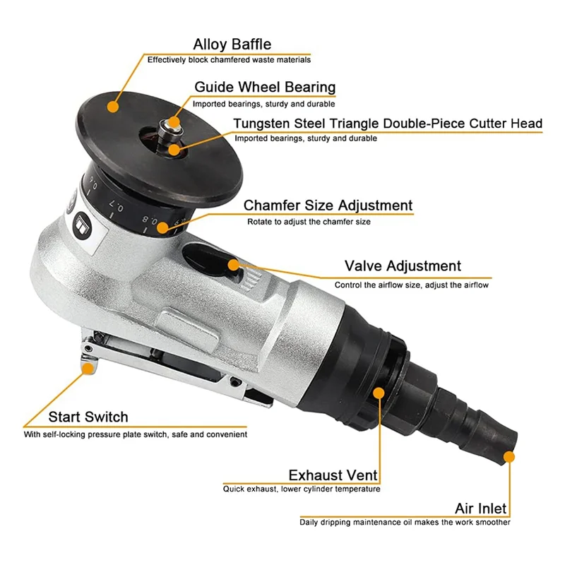 Mini Pneumatic Chamfering Tool with Replace Blades Inserts and Bearings, 45 Degree Air Chamfer Deburring