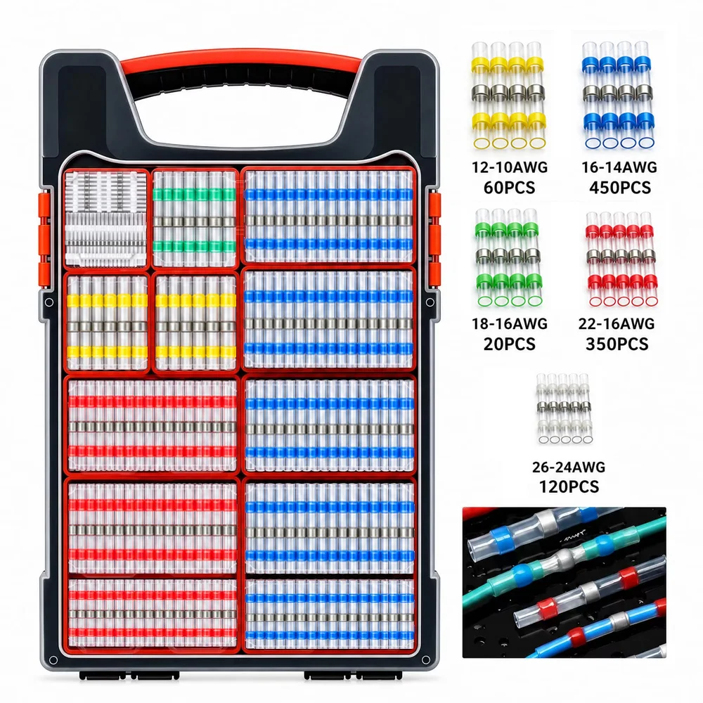 100~1000Pcs Heat Shrink Butt Terminals with Solder ,Solder Seal Wire Connectors,IP67 Waterproof Electrical Equipment Connection