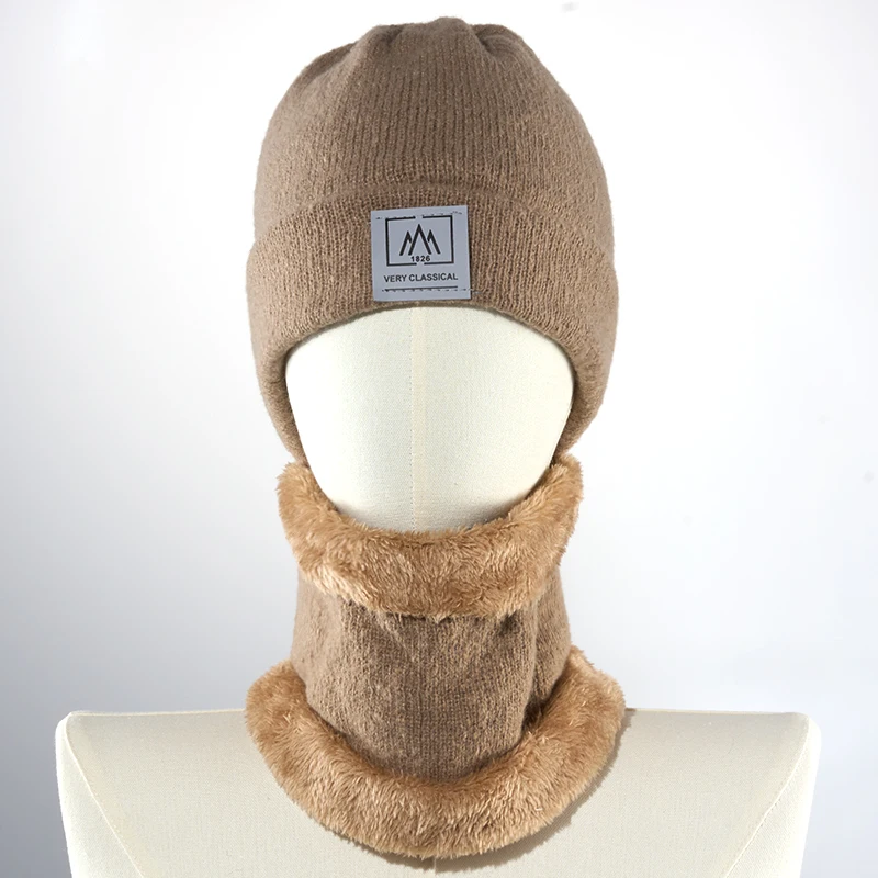 Gorros de protección para las orejas para mujer, conjunto de gorro, bufanda, gorro de lana, forro polar de punto, calentador de cuello, a prueba de