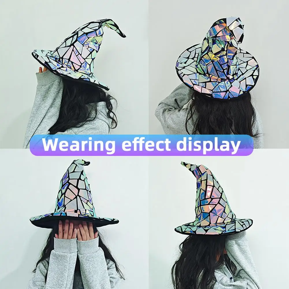 Halloween Theme Laser Pattern Cyber Technology Style Witch Hat Party Nightclub Creative Role Play Decoration Props